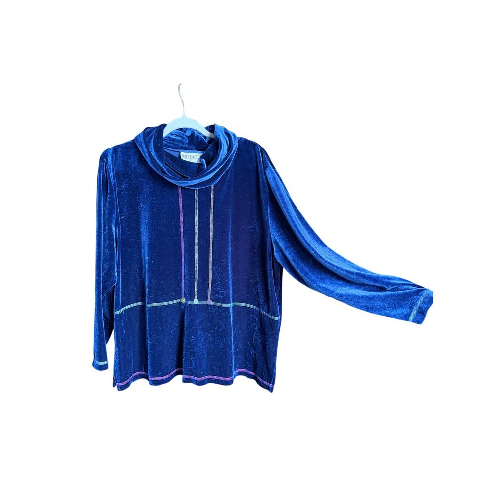 Vintage Peter Popovitch women’s electric blue velvet pullover top XL USA active